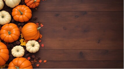 A Rustic Thanksgiving Background with Apples, Pumpkins, and Fallen Leaves, Perfect for Halloween, Thanksgiving, and Seasonal Celebrations with Text Space.