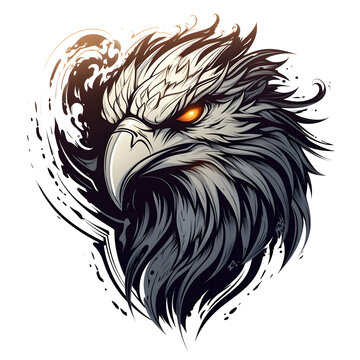 Falcon eagle head tattoo design dark art illustration isolated on white background