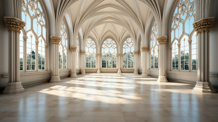Obraz premium Large bright hall in gothic style. Luxury empty interior