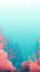 Fototapeta na wymiar Coral reef in the sea. Banner drawing style, with copy text space. Generative AI