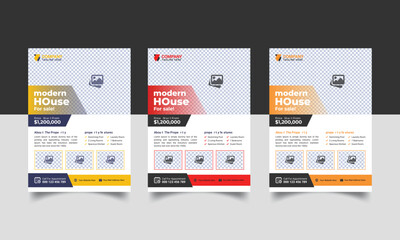 Flyer design template vector set for realestate house sale promotion in A4 paper size