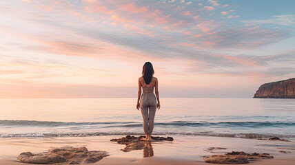 Fototapeta na wymiar Sunrise Yoga by the Sea