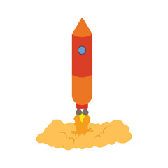 Flat rocket launch icon, Flat design illustration