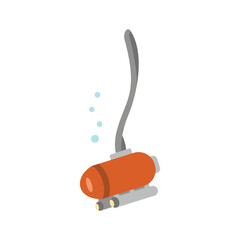 Underwater Orange Submarine, White Background. Flat Design Style. Vector illustration