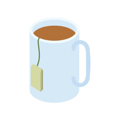 hot tea bag and cup, flat design vector illustration