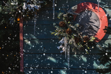 Beautiful festive decorations on the streets of Moscow. Beautiful Christmas background. The concept of decorations and decor for the new year. New Year's card 2024.