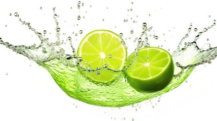 Lime splashed with water, isolated background, AI generated Image