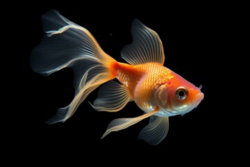 Solitary goldfish on transparent background. Generative AI