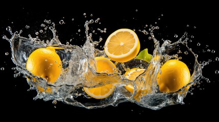 Lemon splashed with water, isolated background, AI generated Image