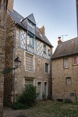 Interior courtyard between the old homes of the old town of Le Mans, very beautiful stone houses