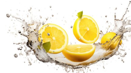Lemon splashed with water, isolated background, AI generated Image
