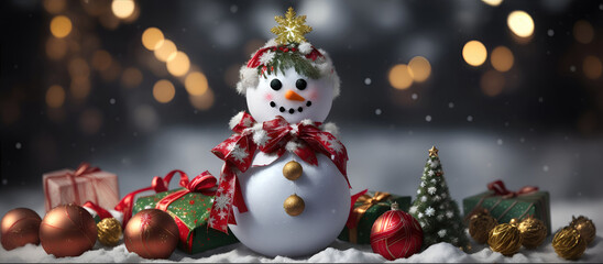 Christmas winter with snowman on a landscape background