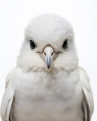 Close up portrait of a cute dove chick with piercing eyes on a black background