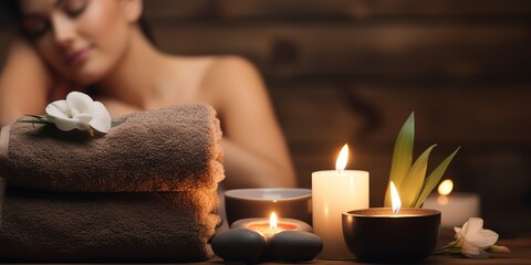 Obraz na płótnie Canvas spa treatment with candles, spa, candles,towels, HD wallpaper