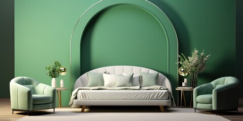 sofa with a combination of green walls, simple, elegant.