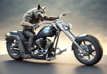 Fox Riding Black Motorcycle, 
Urban Adventure with a Fox, 
Fox on a Chopper, 
Motorcycle Cruise with a Fox, 
Foxy Rider in the City