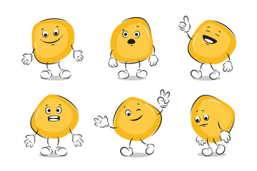 Cute abstract characters with different emotions set. Mascots or monsters with simple shapes expressing happy, joy, sad, scared. Vector illustration