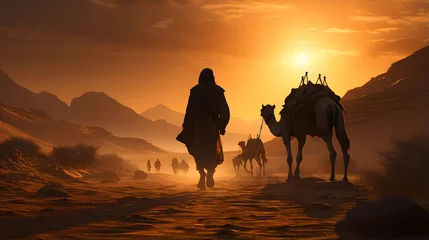 Türaufkleber Camels caravan going in sahara desert © Alex Bur