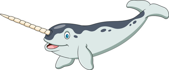 Cute narwhal mascot cartoon smiling. Vector illustration © PitubeART