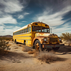 school bus in the desert