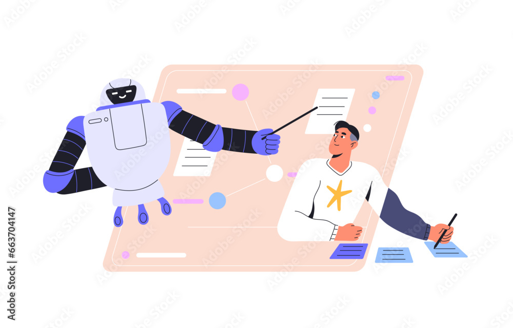 Aufkleber neural networks concept. machine learning. artificial intelligence teacher explain data. ai robot he