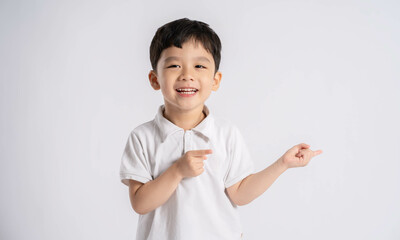 Portrait of asian boy posing on white background
