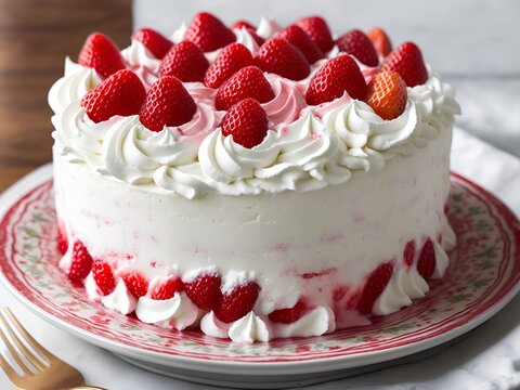 Strawberry cake with whipped cream.