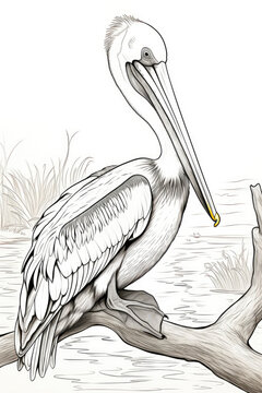 recommend clip art: coloring page of a pelican bird in a line art hand drawn style for kids