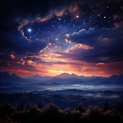 Starry Night Over the Peaks: A Serene Mountain Landscape Under a Celestial Canopy