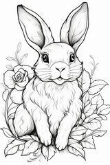 coloring page of a rabbit hare or bunny in a line art hand drawn style for kids