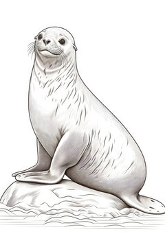recommend clip art: coloring page of a sea lion or a seals in arctic scene line art hand drawn style for kids