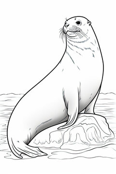 recommend clip art: coloring page of a sea lion or a seals in arctic scene line art hand drawn style for kids