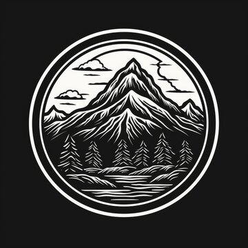 Mountain logo, black and white, AI generated Image