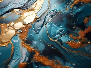 Luxury close up glossy texture of gold liquid paint background generative ai