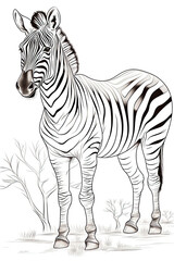 Fototapeta na wymiar coloring page of a zebra horse in line art hand drawn style for kids