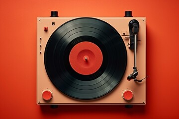 Vintage turntable records, Valentine's music, top view. Retro recording style. Background for poster, postcard, flyer music events. Generative AI