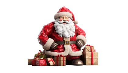 A figurine of santa claus on his gift PNG Transparent