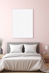 A minimalist white picture frame and a vase of colorful flowers on a wooden table, inviting the viewer to imagine what could be displayed in the frame.