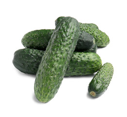 Heap of fresh cucumbers isolated on white background