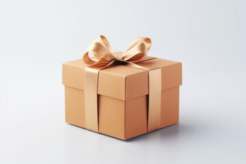 Obraz premium gift box with rose gold ribbon on white background