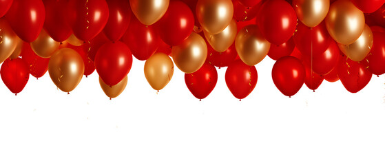 ballons a l'hélium rouges et dorés collés au plafond - fond transparent - obrazy, fototapety, plakaty