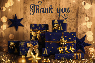 Text Thank You, Blue Christmas Gifts, Wooden Winter Decor