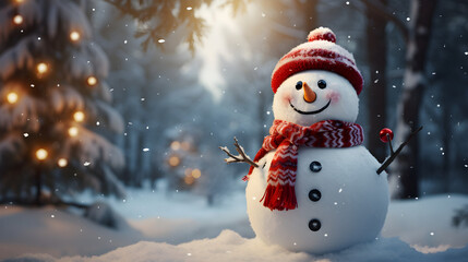 Merry Snowman with a Cheery Smile and Festive Attire, Celebrating Christmas and the New Year