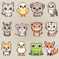 set of cute animals sticker