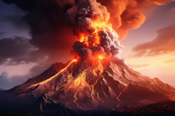 Volcanic eruption. 3d illustration. Elements of this image furnished by NASA, Eruption volcano Tolbachik, AI Generated - obrazy, fototapety, plakaty