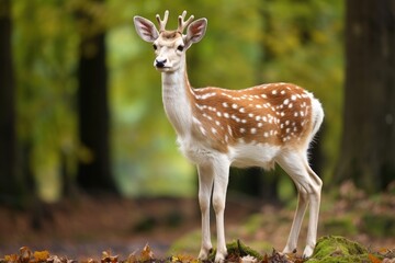 Naklejka na ściany i meble Fallow deer lat. Dama dama in the forest, European fallow deer or common fallow deer, AI Generated