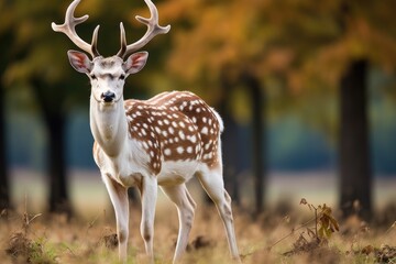 Close up of a Fallow Deer Axis axis in the forest, European fallow deer or common fallow deer, AI Generated - obrazy, fototapety, plakaty