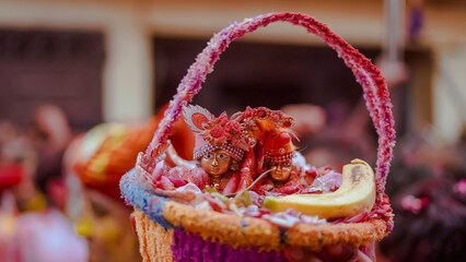 Bal Krishna Laddu Gopal Brass Statue with beautiful Pink Cloths and Jewelry Krishna Janmashtami
