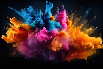 Fototapeta na wymiar Colorful explosion of colored smoke on a black background. Abstract background, Explosion of colored powder on black background, AI Generated