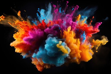 Fototapeta na wymiar Colorful explosion of paint isolated on black background. Abstract colored background, Explosion of colored powder on black background, AI Generated